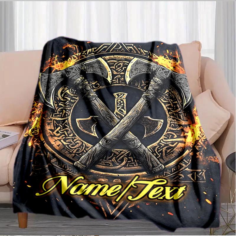 1PC Custom Name Axes Shield outdooor Flannel blankets Throw Blanket All-Season Throw Gift Bedspread for Couch, Bed, Camping Holiday Birthday gift