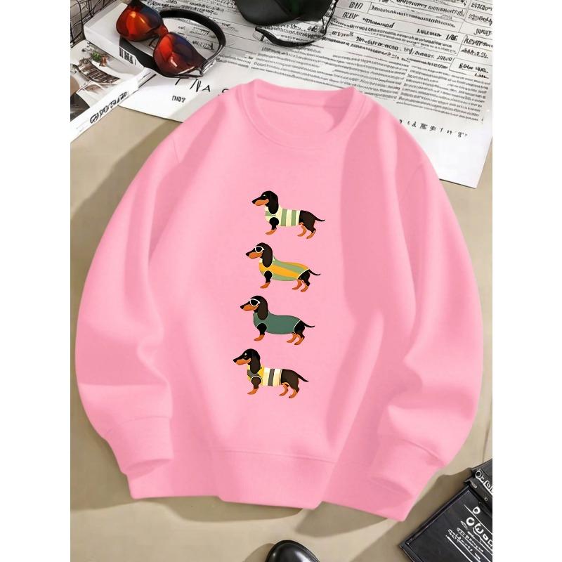 Kids Sweatshirt Cartoon Dachshund Pullover Sweatshirt - Long Sleeve Casual Top with Swimwear Print for Autumn And Winter