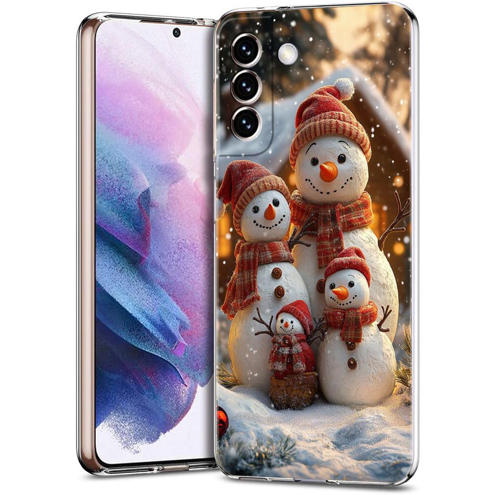 Transparent Phone Case Cover for Samsung Galaxy S25 S24 S23 S22 S20 S21 FE Ultra S24 S23 S10 S10E Plus Christmas Snowman Pattern