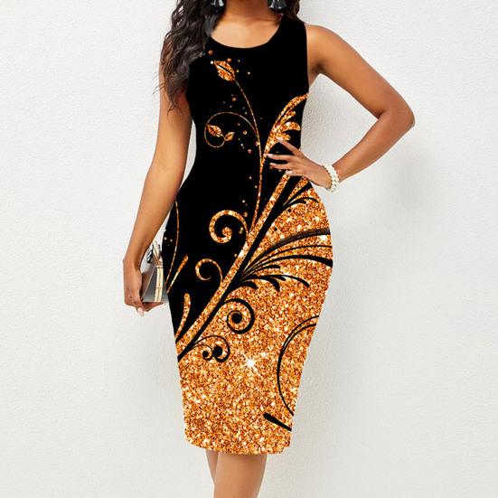 O-Gât fără mâneci talie strânsă rochie de femeie rochie de vară cu imprimare strălucitoare