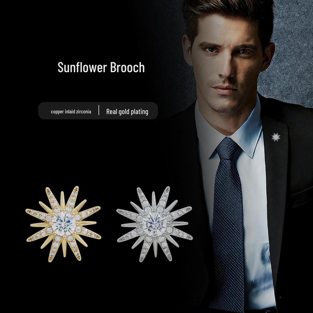 Elegant Sunflower Lapel Pin: Men's & Women's Luxurious Micro-Paved Zirconia Decorative Button