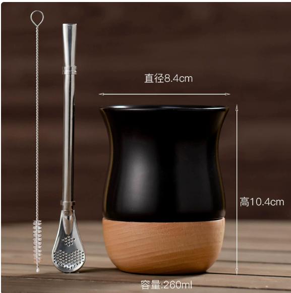 

Anti-scalding ceramic yerba mate cup with stainless steel straw yerba mate special cup, home office 260ml
