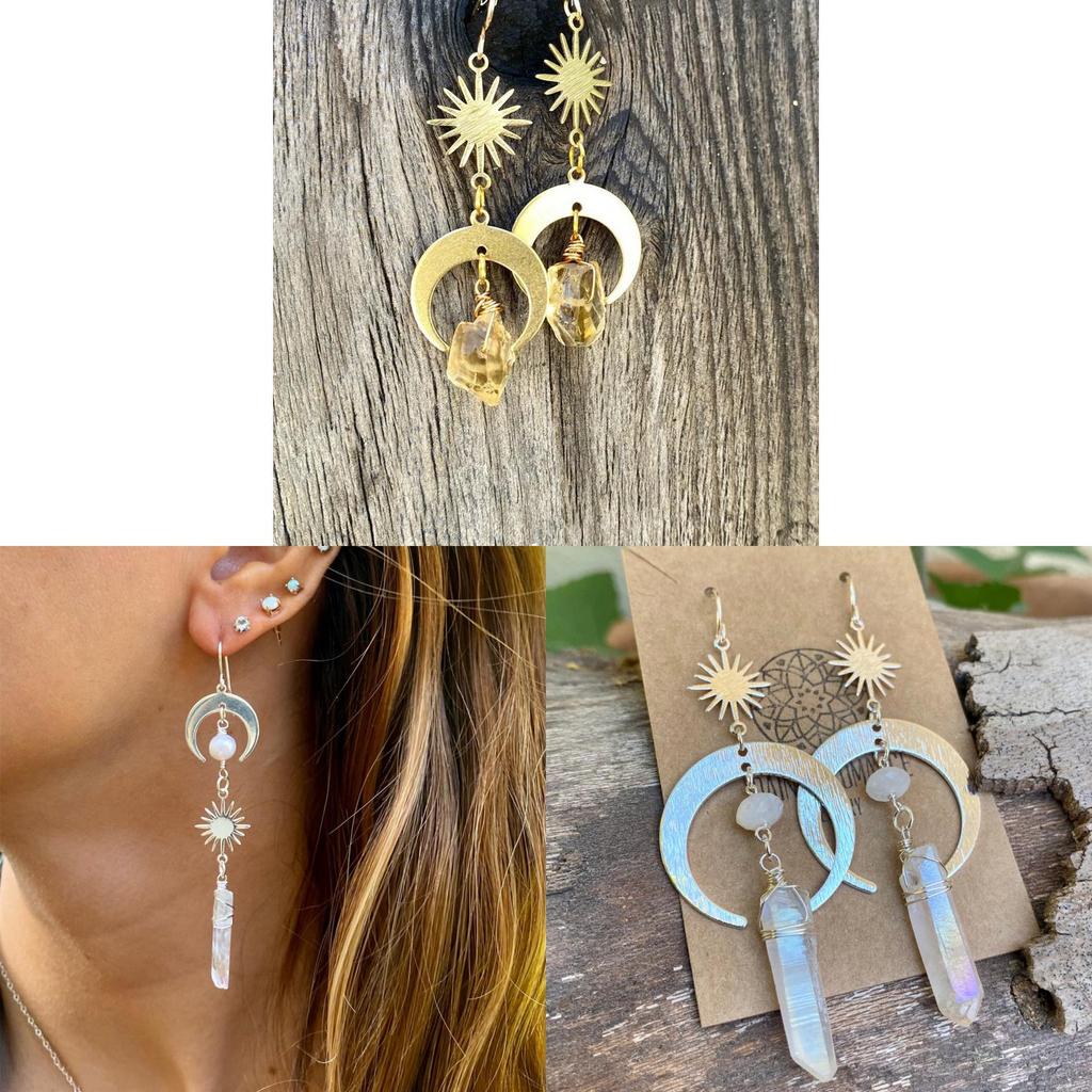 Handmade Metal Moon Star Statement Earrings For Ladies Summer Casual Wear