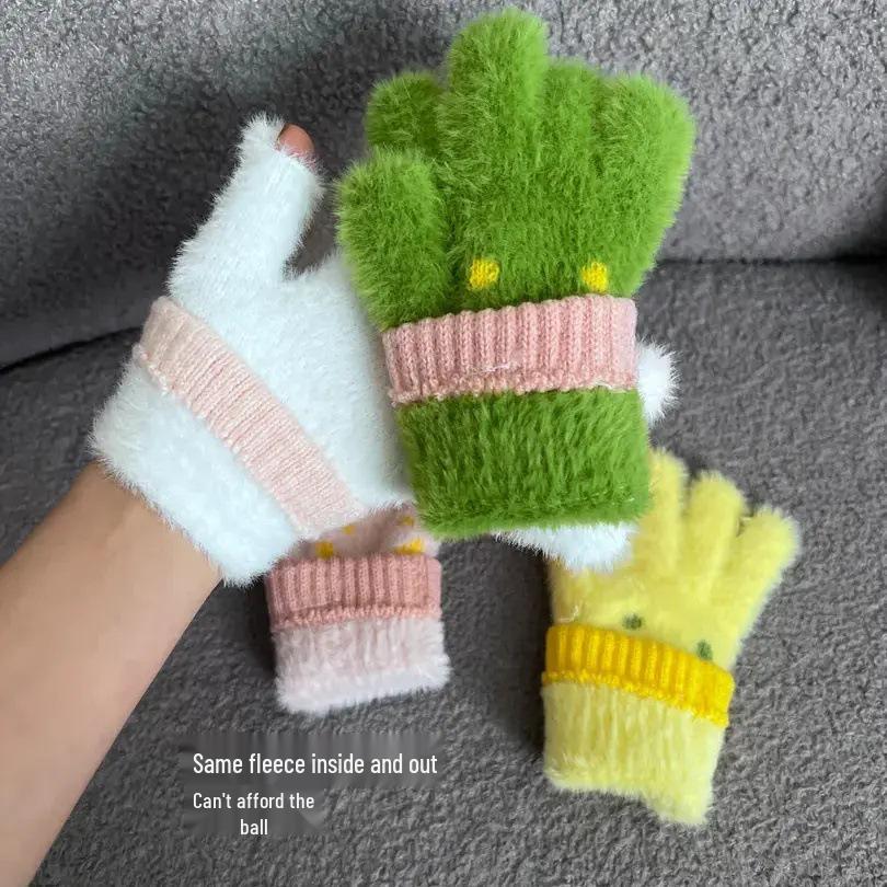 Smiley Face Plüsch Fingerlose Touchscreen-Handschuhe - Damen Herbst/Winter Wärme