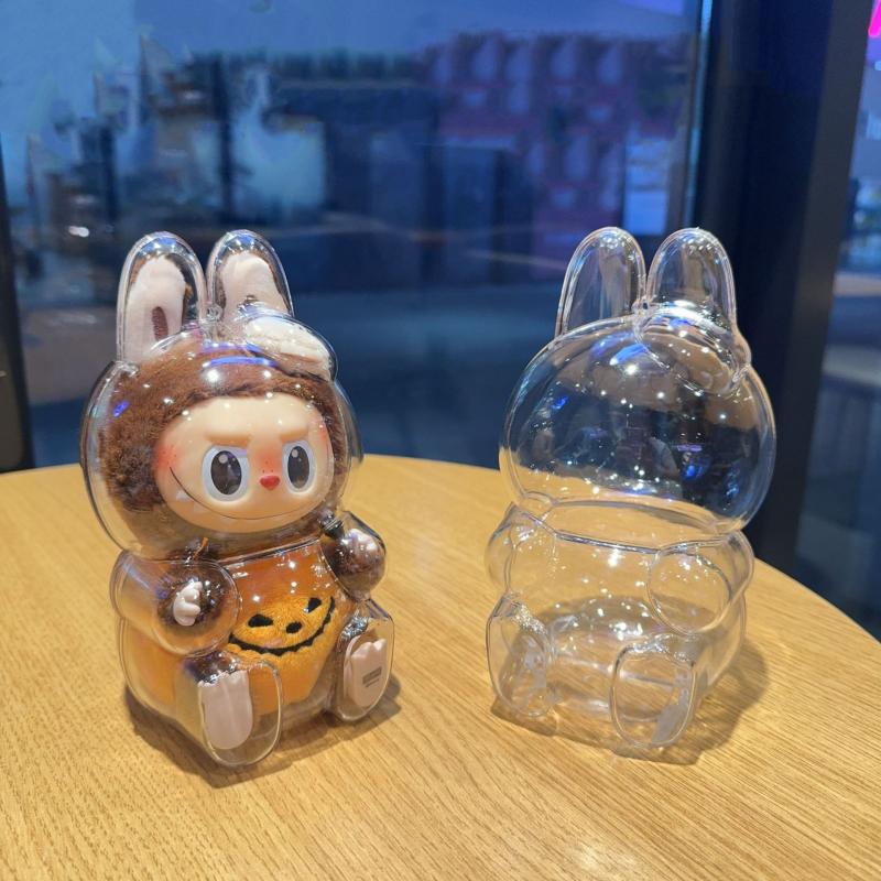 Labubu Pumpkin Protective Case Clear Acrylic Dust Cover for Generation 1 2 Doll Display Halloween Accessory Cover