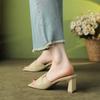 2024new Simple Slippers Women Thick Heel All-match Casual High Heeled Slippers Summertime Comfortable Square Toe Slippers