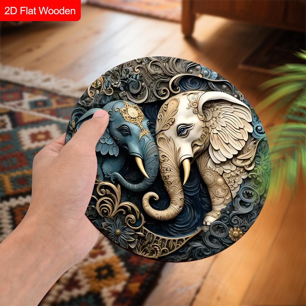 Diwali Wooden Sign with Elephant Faced Buddha Pattern - Decorative Signs & Plaques - Ideal for Home, Holiday Decor