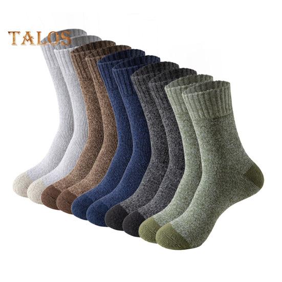 5 Pairs Men Winter Socks Thick Plush-lined Mid-tube Thick Keep Warm Solid Color Anti-slip Knitted Daily Wear Sport Socks for Hiking Camping Skiing