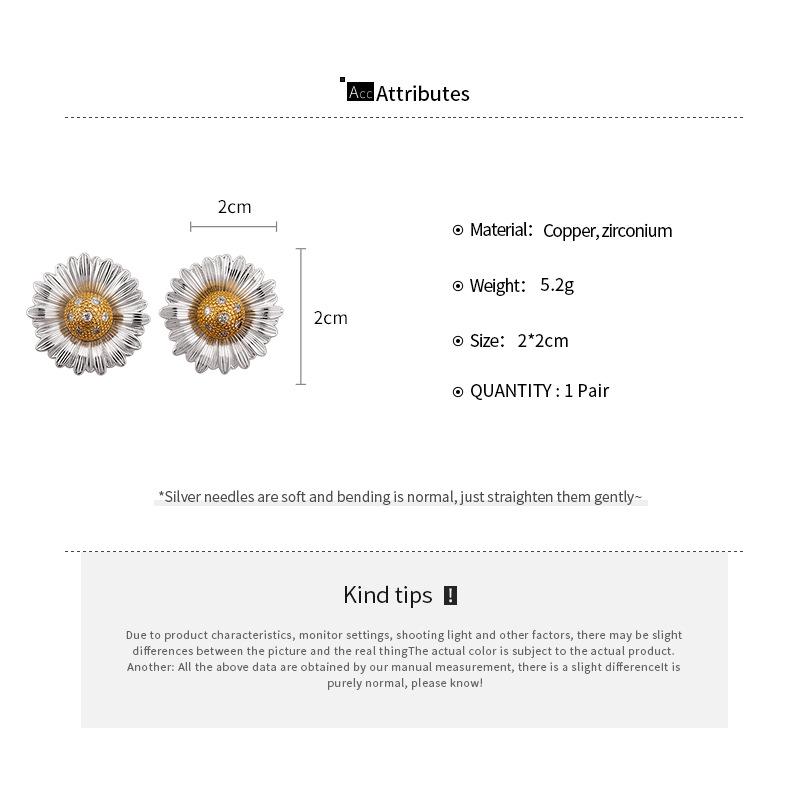 18k Gold Plated Zircon Flower Stud Earrings - Vacation Style, Personalized High-End Jewelry