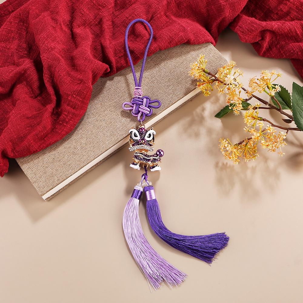 Chinese Lion Dance Car Pendant with Double Tassels and Rhinestone - Foshan Cultural Gift