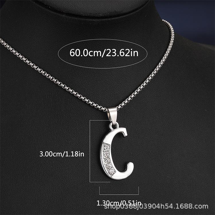 Collana con Ciondolo Lettere Inglesi 26 Colore Argento alla Moda Micro-intarsiata Zircone per Uomo Donna Amici Coppia Gioielli in Acciaio Inossidabile
