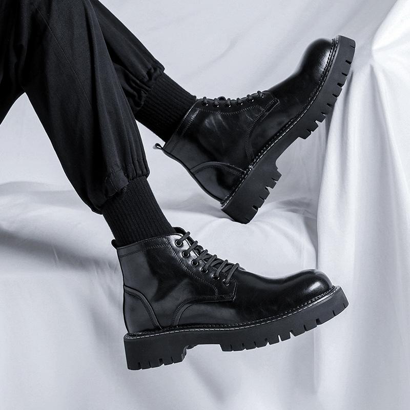 England Style Mens Casual Natural Leather Boots Lace-up Platform Shoes Business Office Dresses Cowboy Ankle Boot Short Botas Man