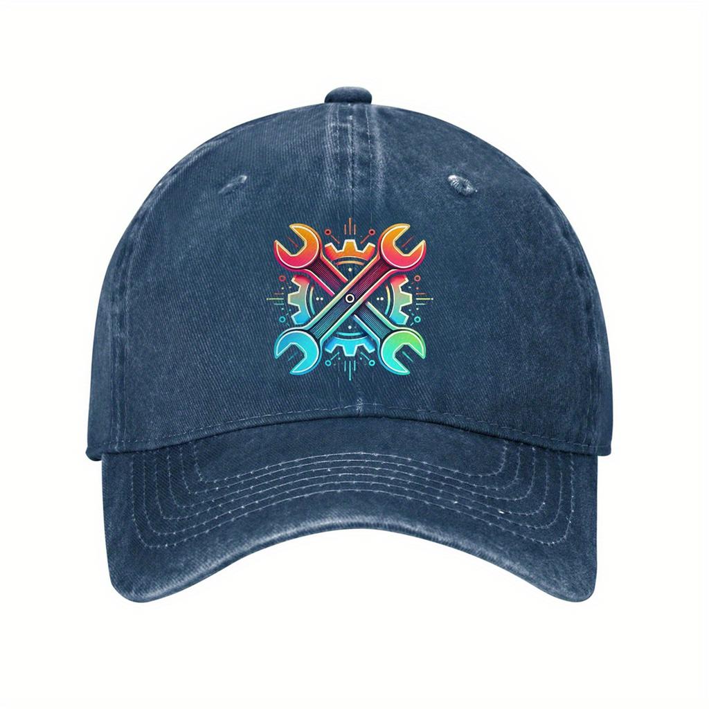 Colorful Tech Mechanic Wrench Graphic Baseball Cap Adjustable Cotton Casual Hat for Men Women