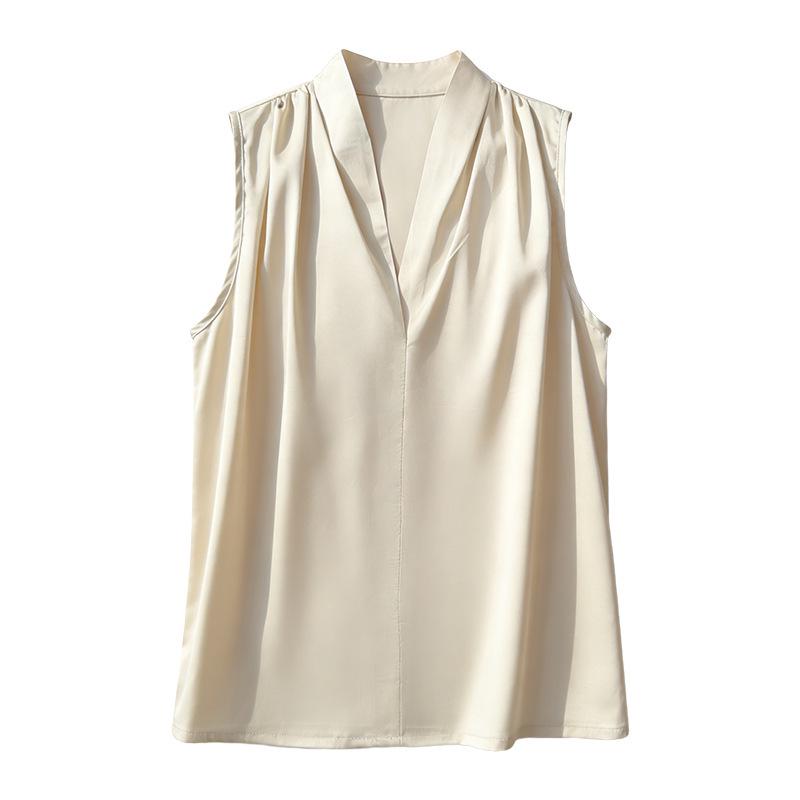 2026 Spring/Summer Silk Satin V-neck Sleeveless Solid Color Tank Top