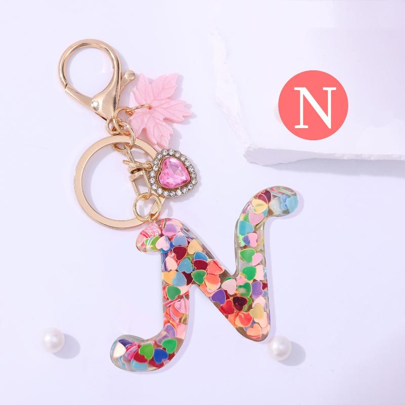 Fashion Pink A To Z Letter Keychain 26 Initials Alphabet Heart Pendant Car Keyring Backpack Hanging Decoration Couple Gift