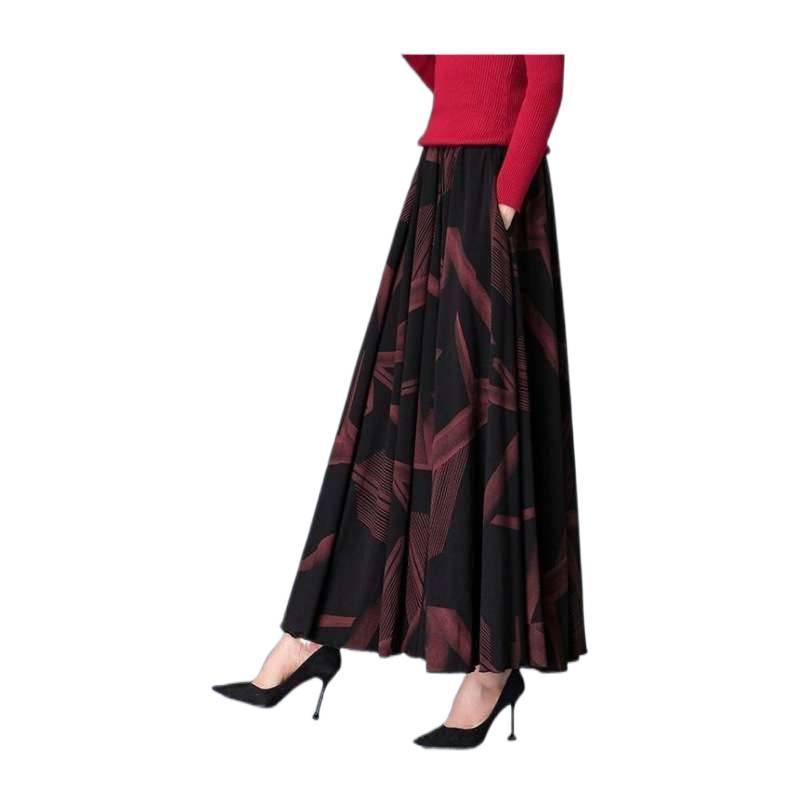 Retro High Waist Umbrella Skirt - Women's Autumn/Winter 2026 Collection, Loose Fit with Printed Big Hem