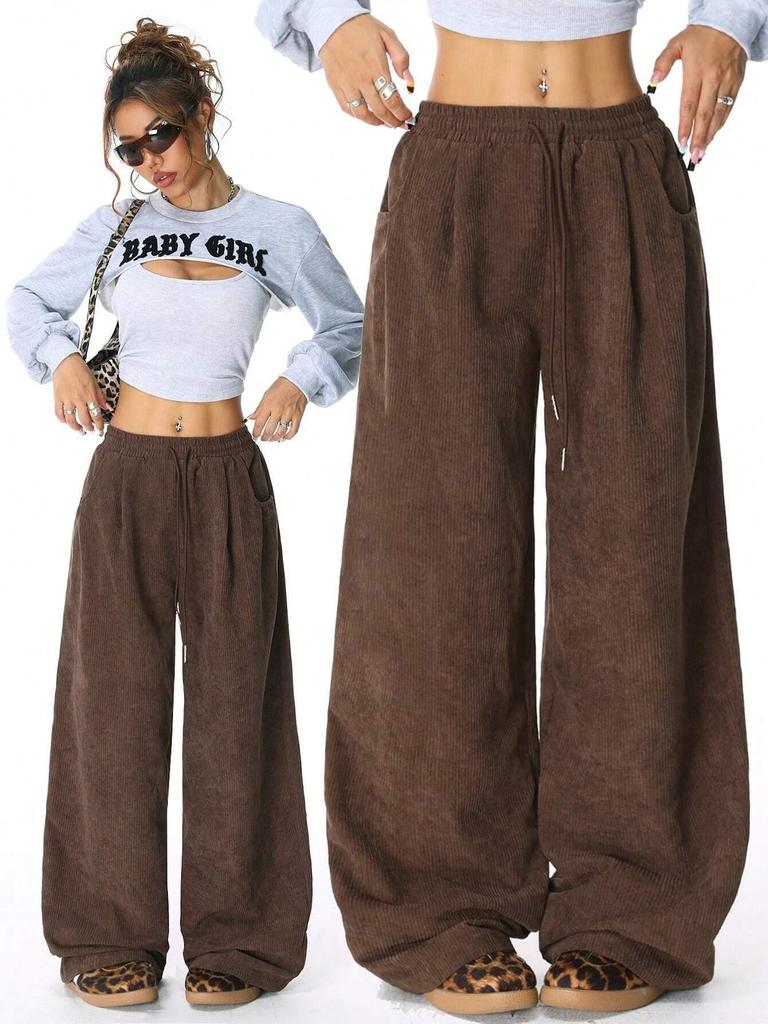 European-American High-Waist Wide Leg Drawstring Pants - 2025 Casual Versatile Style