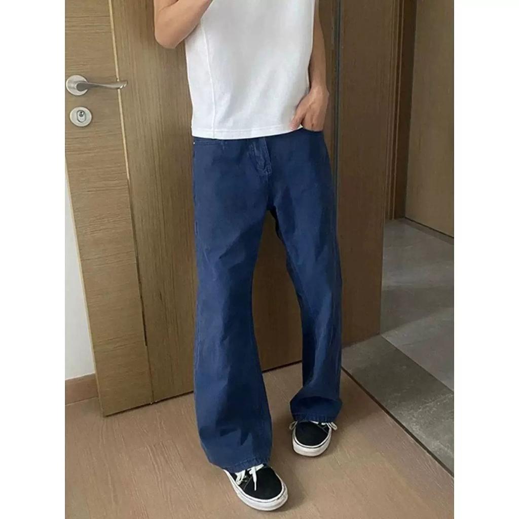 Blue American season retro slim-fit jeans logging slightly pull French overalls men's summer straight pants ean