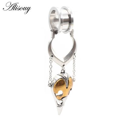 Alisouy 1PC Stainless Steel Beak Crow Skull Triangle Ear Tunnels Plugs Expander Stretcher Gauge Earrings Piercing Body Jewelry