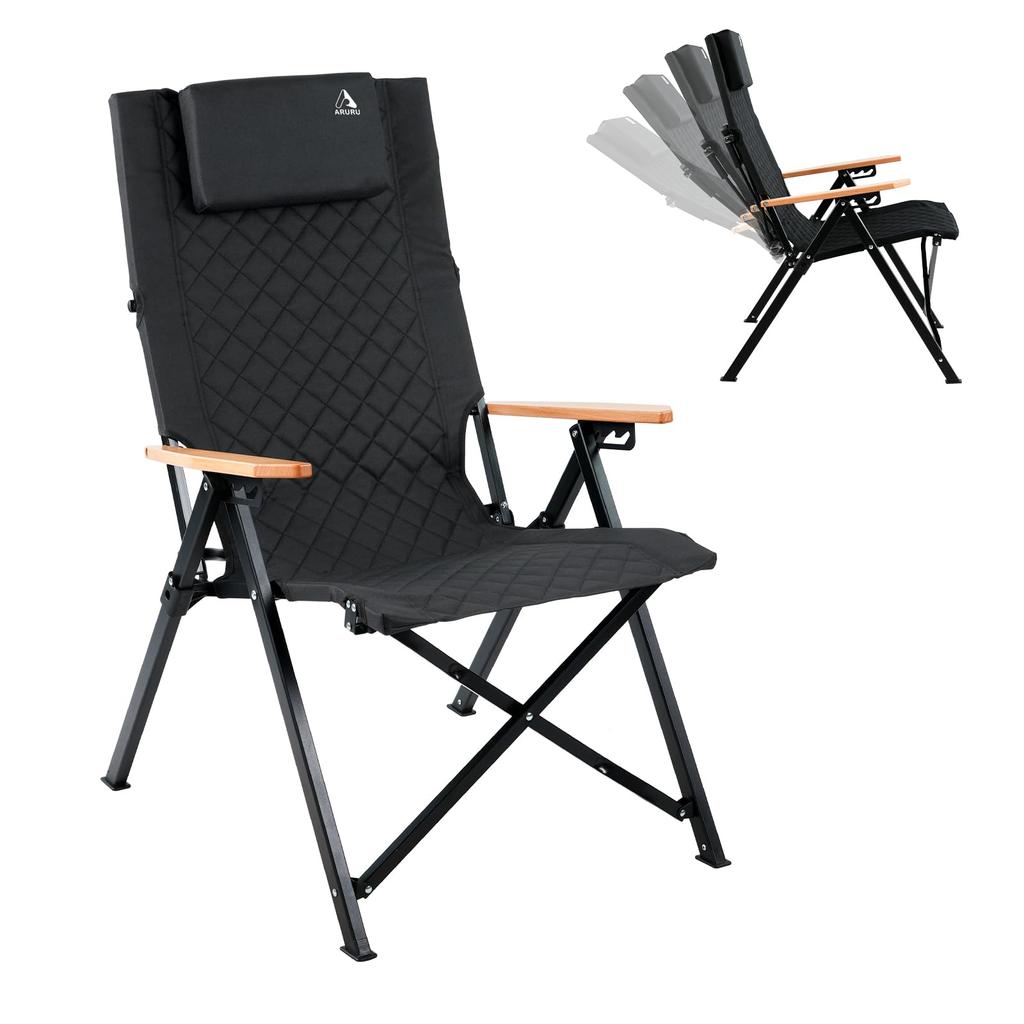 ARURU Camping Reclining Tilt High Back Chair with Compact Foldable Outdoor and Comes with a Convenient Storage Bag Chair, 4-Level Headrest, Chair,