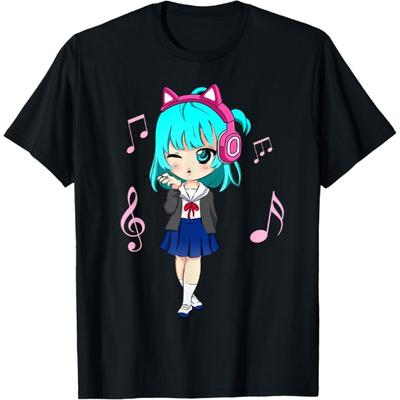 Funny Anime and Music Girl for Teen Chibi Graphic Anime Girl T-Shirt