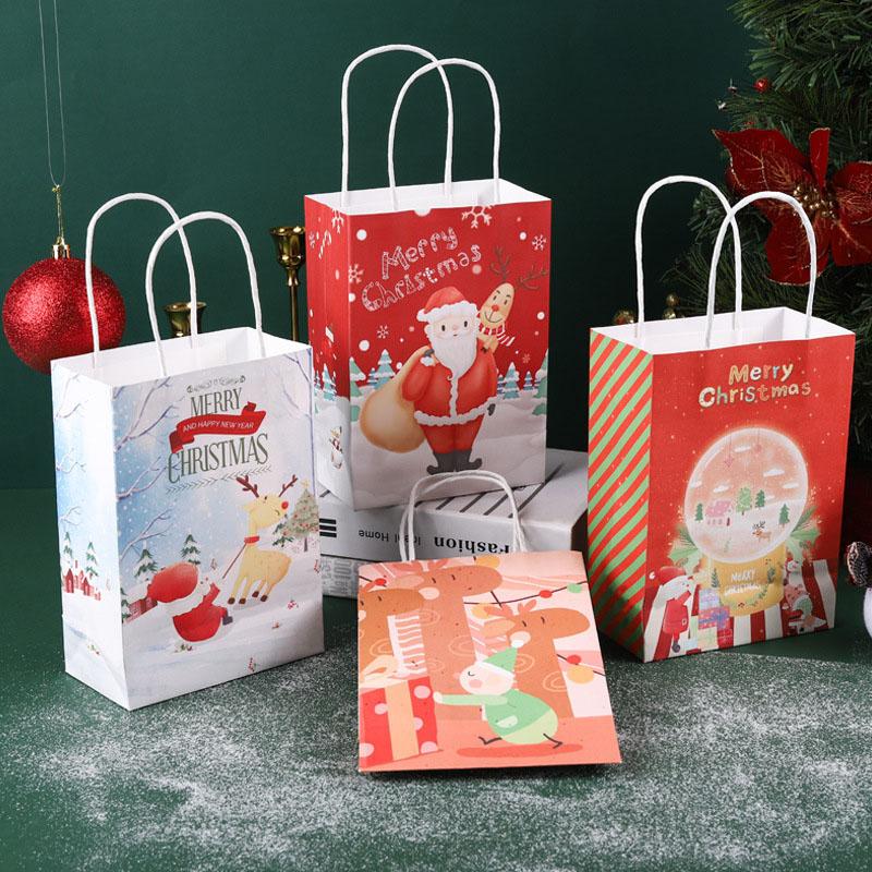 Christmas Kraft Paper Bag Cartoon Candy Packaging Bag Christmas Eve Gift Handbag Santa Claus Snowman Gift Portable Paper Bags