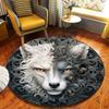 1pc Majestic White Wolf and Orange Sheep Round Rug, Crystal Velvet Fabric, Suitable for Bedroom Living Room Decoration