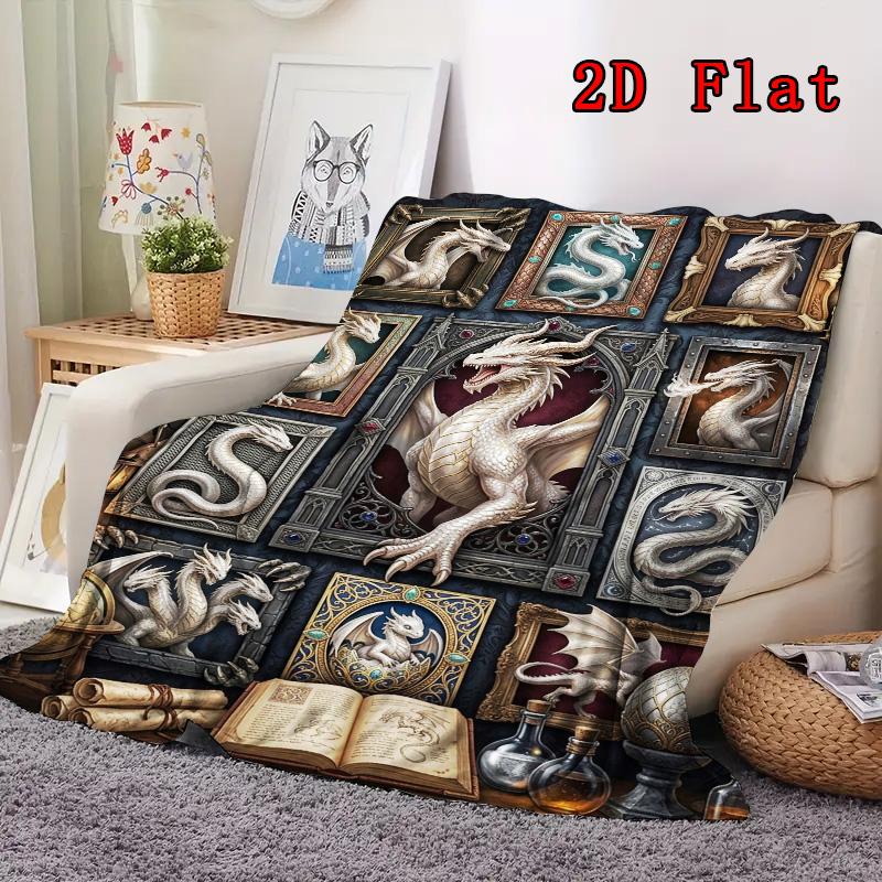 Dragon Legacy Manuscript 2D Flat Pattern Flannel Blanket, High Quality All Seasons, Home Decor, Warmth and Comfort, Perfect for Christmas Gifts.