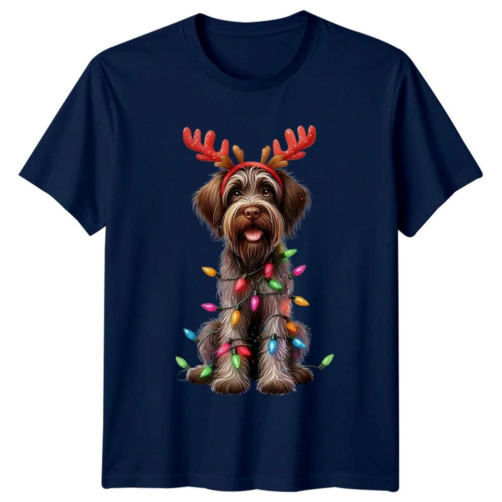 Wirehaired Dog Christmas Lights Antlers Holiday Animals Unisexs TShirt Unisexs Tee