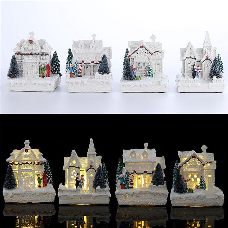 ABBY-Christmas Scene Village Town Winter Snow Village LED Light Decoration Gift Holiday Desktop Decoration