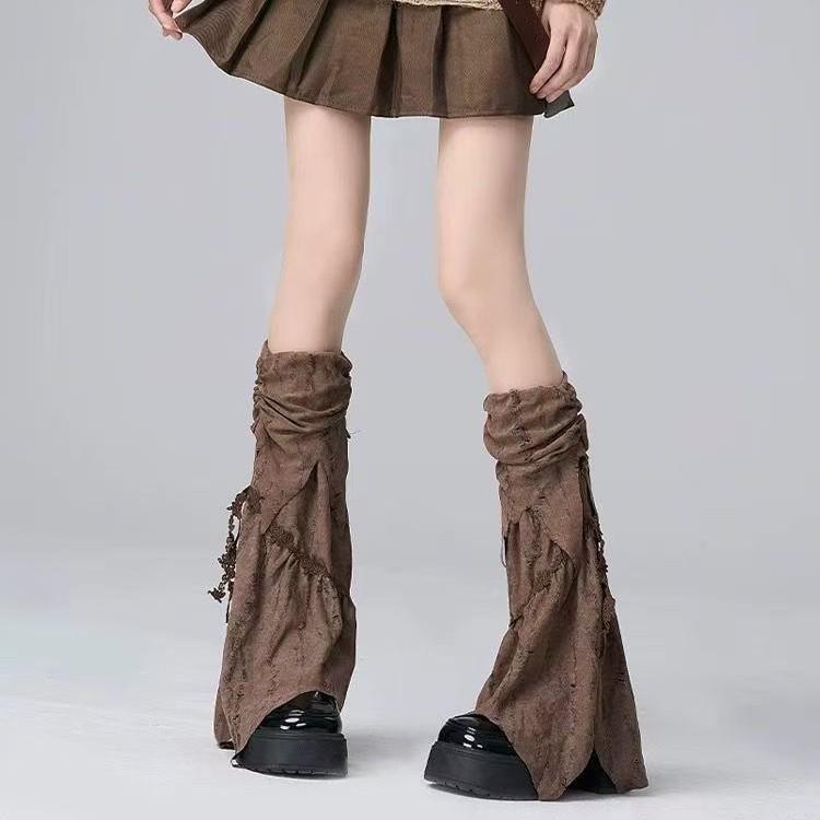 Y2K Wasteland Style Brown Retro Leg Warmers for Hot Girls One Size