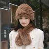2024 New Winter Hat Women's Rabbit Hair Warm Ear Protection Pineapple Hat Dome Fashion Versatile Mom Hat Set