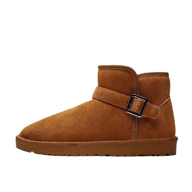 Snow boots women's winter 2025 new velvet thickened short tube flat bottom non-slip high top warm bread cotton shoes