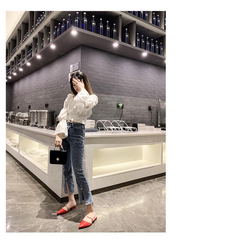 2025 New Riveted Semi-drag Thick-heeled Pointed Sandals for Women