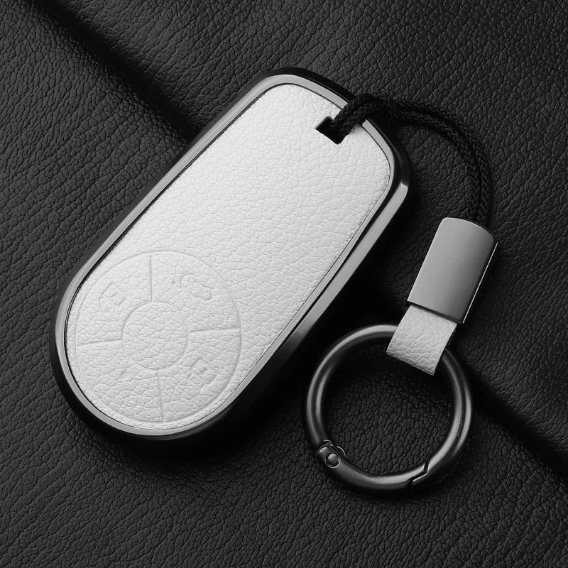 Aluminum Alloy Goatskin Car Key Case Cover For Greatwall Ora R1 R2 Good Cat Gt Lightning Cat Ballet Cat White Cat Iq Keychain