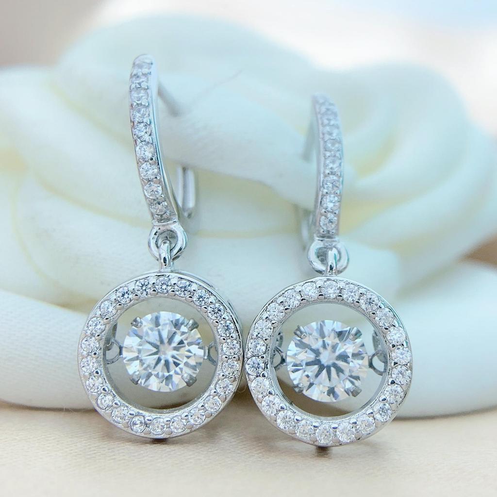 S925 Sterling Silver Moissanite Dancing Heart Earrings - High-Quality D Color, Lively Style