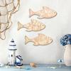 3Pcs/Set Wooden Fish Wall Decoration, Plants Pattern Fish Wall Art for Beach, Lake House, Nautical Coastal Ocean Theme Hanging Ornament