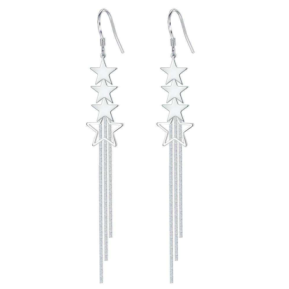 925 Sterling Silver Simple Fashion Tassel Star Earrings Birthday Party Anniversary Gift