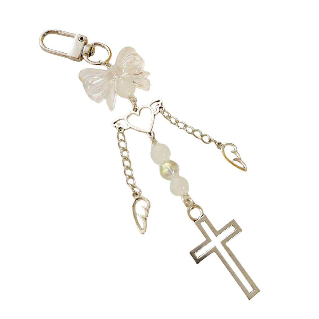 Elegant Butterfly Bowknot Angelic Love Heart Crosses Keychain Charm Pendant Alloy Fashion for Women Ladies Daily Use