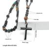 Natural Stone Turquoise &Tiger-eye Beads Cross Pendant Necklace Bohemia Colorful Bead Necklace Beads' Color Is Random