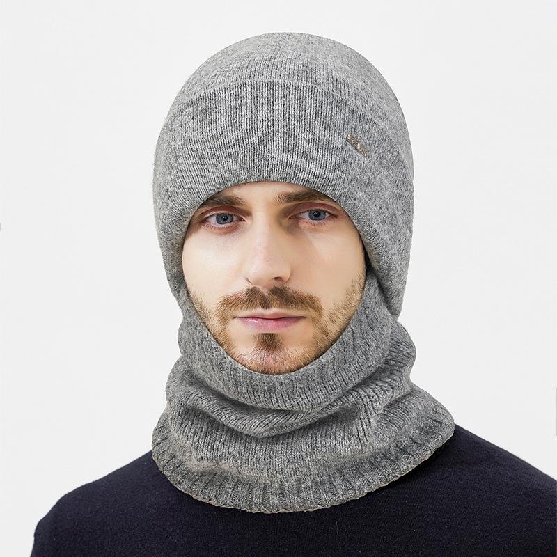 Winter Wool Plush Knitted Hat Men's Outdoor Travel Cycling Cold-Proof Ear Cover Head Wool Hat