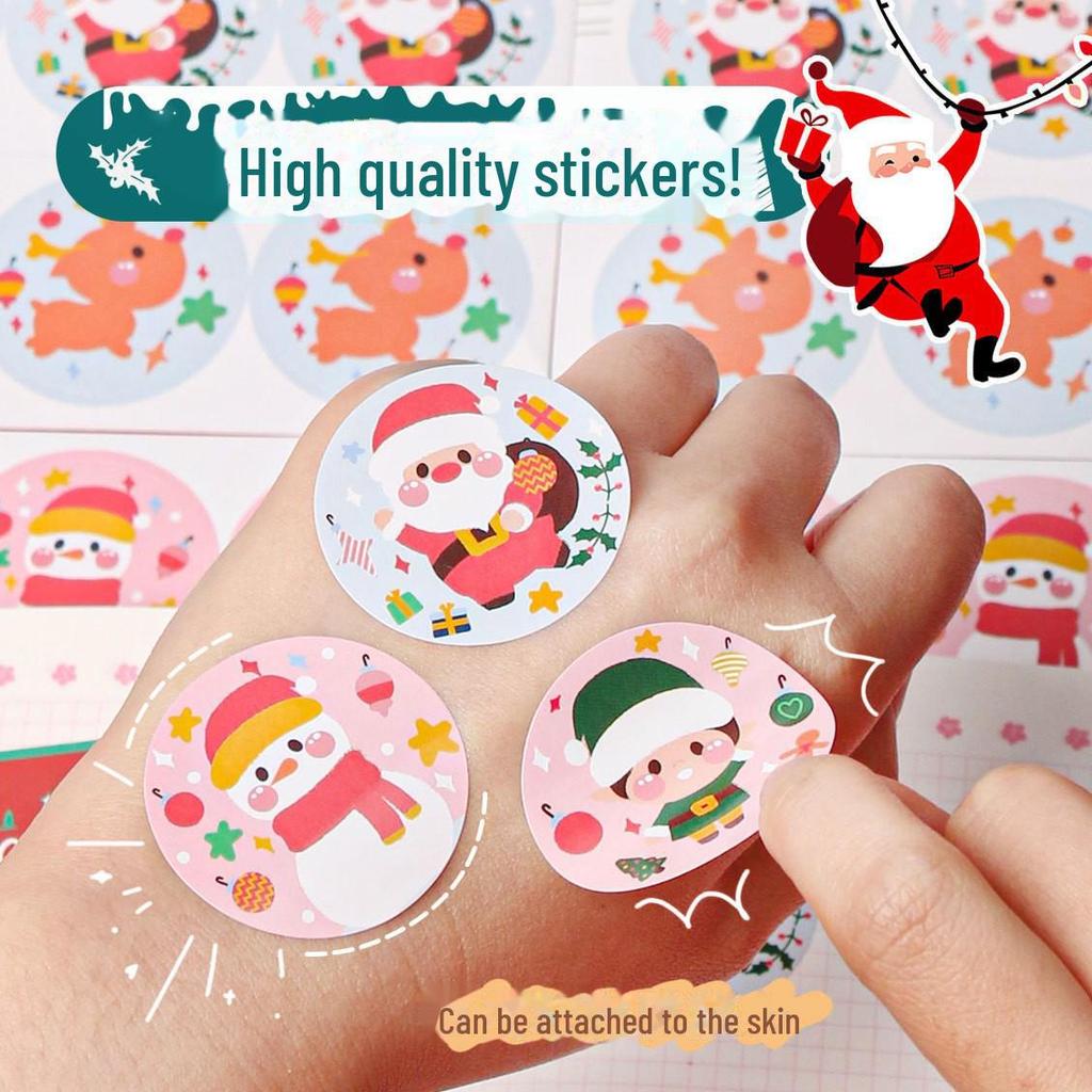 Autocolante Festive de Crăciun cu Desene Animate pentru Geam: Decalcomanii Rotunzi Moș Crăciun, Reni, Om de Zăpadă