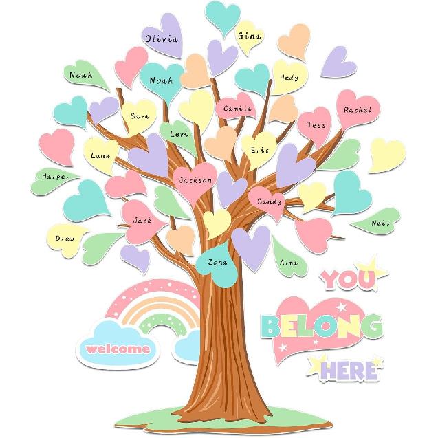 Pastel Tree Bulletin Board Classroom Decoration Welcome Back to School Bulletin Board Sets You Belong Here Heart Rainbow Cutouts for Summer Teacher
