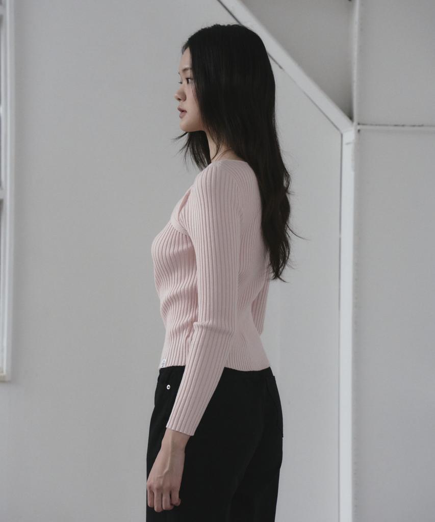 THE GREEN LAB Twist Slim Ribbed Knit [Beige]