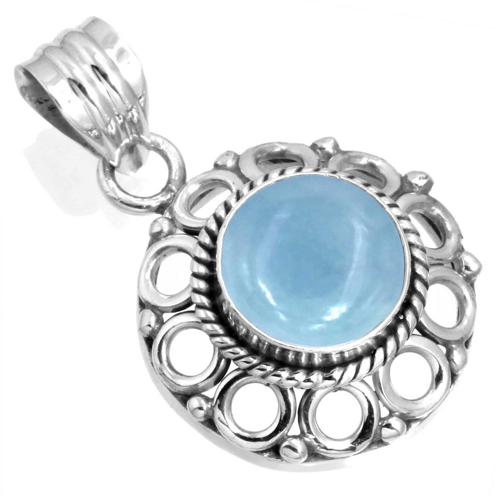 925 Sterling Silver Pendant Women Gemstone Handmade Jewelry Halloween Gift Amazonite Angelite Blue Opal Botswana Agate Mohave Azurite Chrysocolla