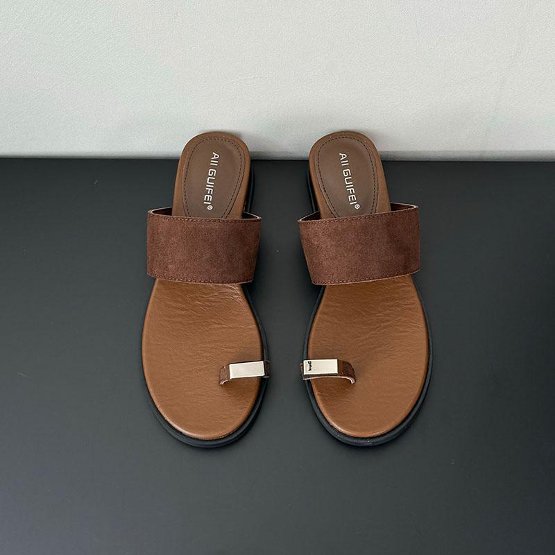 Fashion Round Toe Fashion Metal Women Flats Slippers Flip Flops Summer Beach Slides Female Flats Slippers Sandals Shoes For Ladies