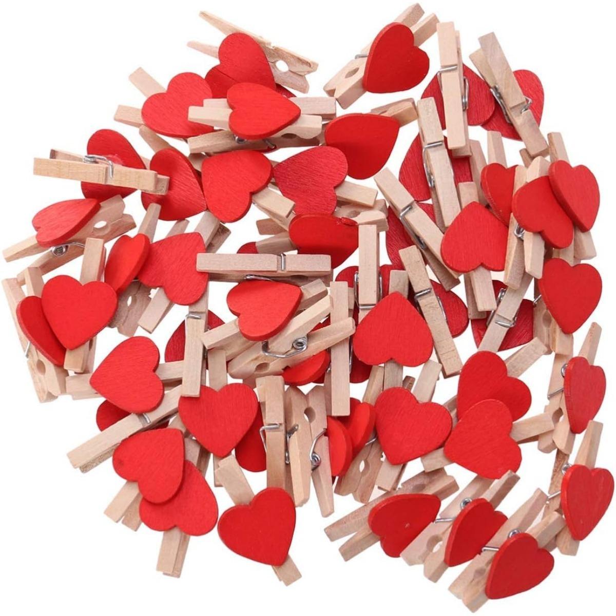 

100 шт. Деревянные мини-прищепки в форме сердца для фотосъемки, скрапбукинга, поделок, подвешивания фотографий красный