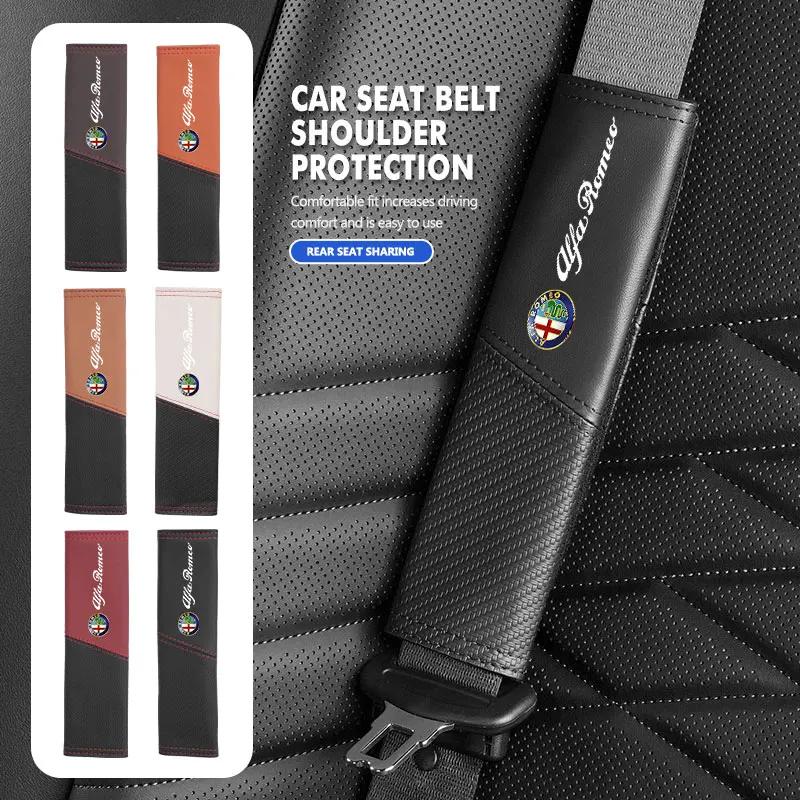 BBDJ3 Car Seat Belt Cover Seatbelt Shoulder Strap Protector Pad For Alfa Romeo Giulia 147 Mito 156 159 166 GT Stelvio Brera Volante