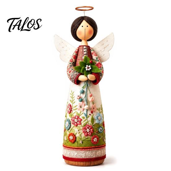 Talos Vintage Floral Figurine Ornament, Hand Carved Flower Angel Statue, Decorative Home Table Decoration for Living Room Bedroom Office Garden A