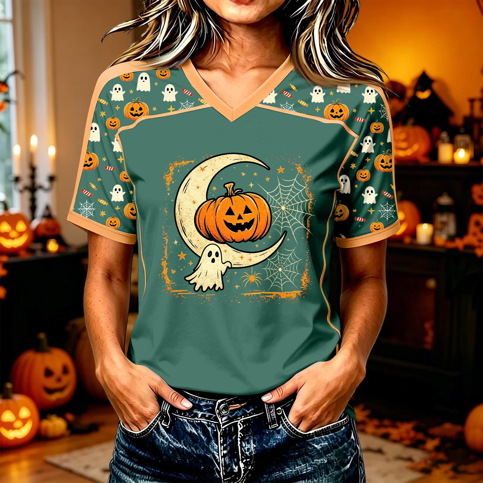 Women s Casual Short Sleeve Halloween Print T-Shirt for Everyday Wear XXL